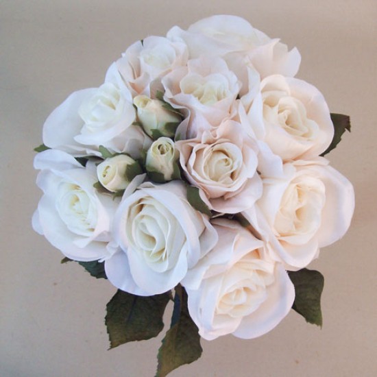 Vintage Silk Rose Bouquet Blush Peach 25cm Artificial Flowers